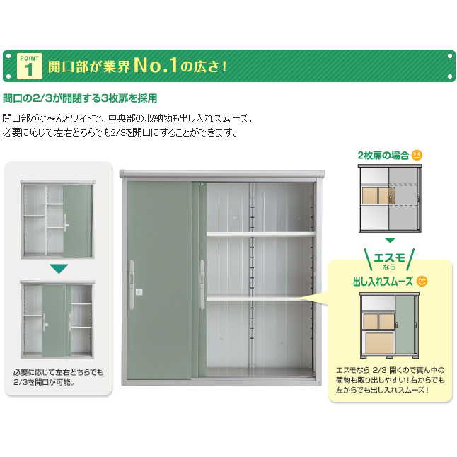 TSSP.JP：ヨド物置小型3枚扉タイプ エスモ（間口1500奥行900高さ1959mm） ESD-1509AGL